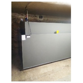 Cuve mazout 2500 litres rectangulaire fabrication en cave avec bac